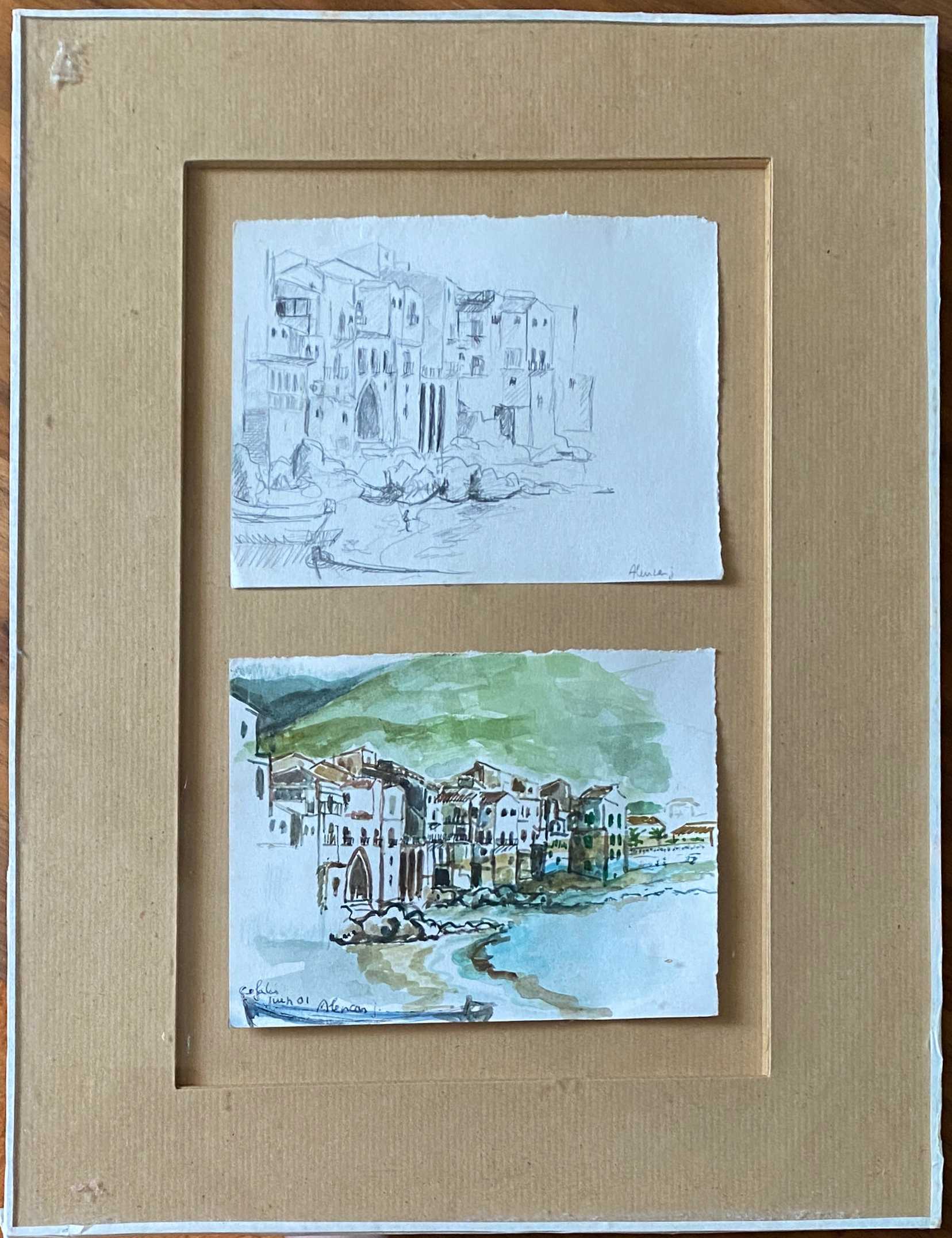 Lot of a watercolor accompanied by its sketched study