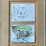 Lot of a watercolor accompanied by its sketched study
