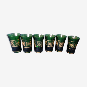 Set of 6 glasses green décor and golden pattern