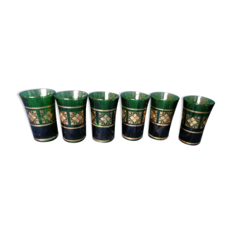 Set of 6 glasses green décor and golden pattern