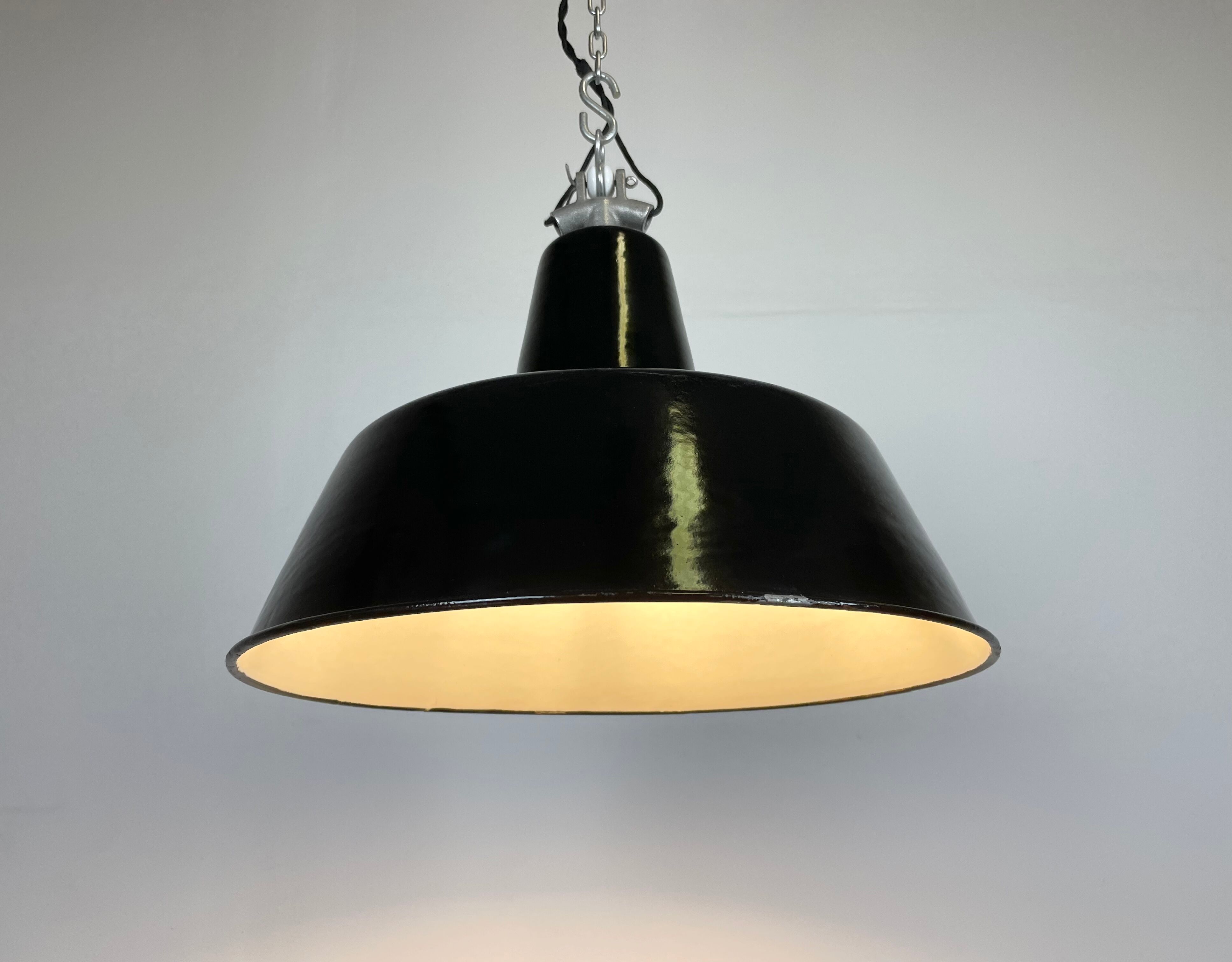 Black Enamel Industrial Factory Pendant Lamp, 1950s