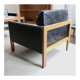 Pair of armchairs leather and rosewood, Danish, 60's