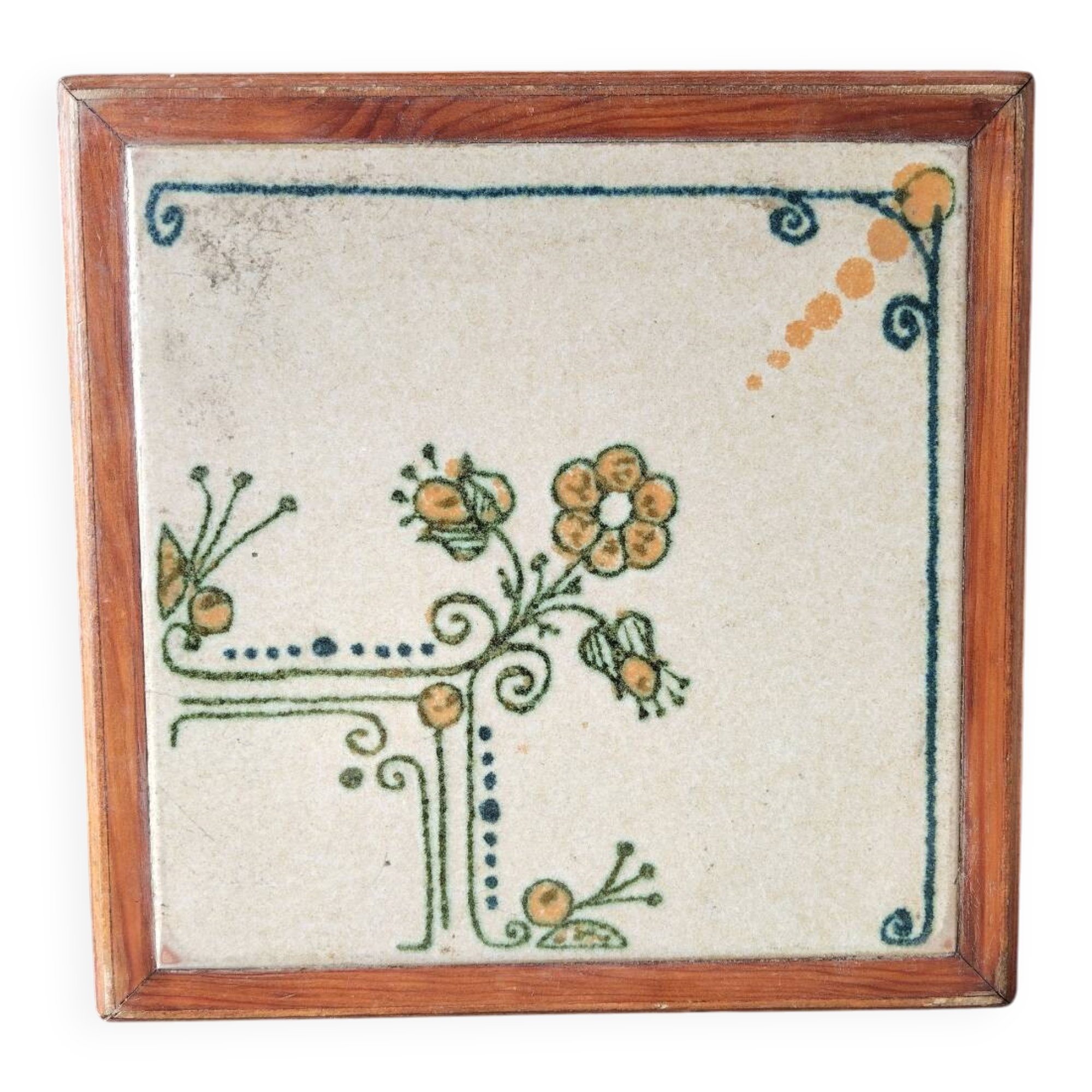 Vintage ceramic trivet – stylised floral design