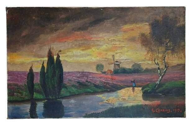 A. Charles 1915, oil on canvas with Flemish inspiration.