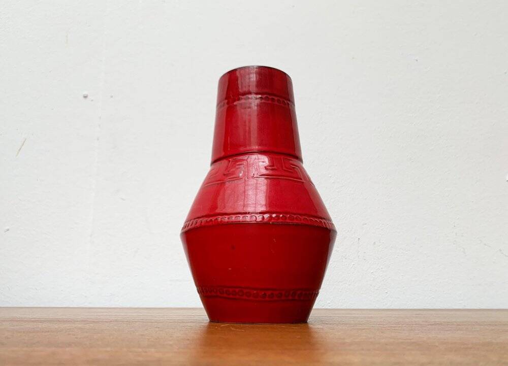 Red Italian ceramic vase from the mid-century by Bitossi, 1960s.