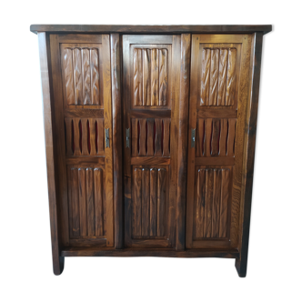 3-door brutalist cabinet in solid elm