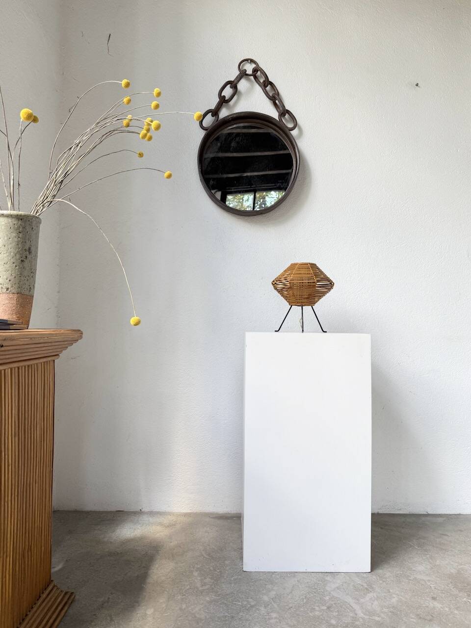 Brutalist mirror with metal chain from the 50s