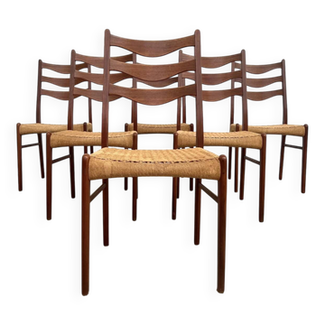 Set of 6 GS90 chairs by Arne Wahl Iversen — teak and paper cord, Glyngøre Stolefabrik, 1960s