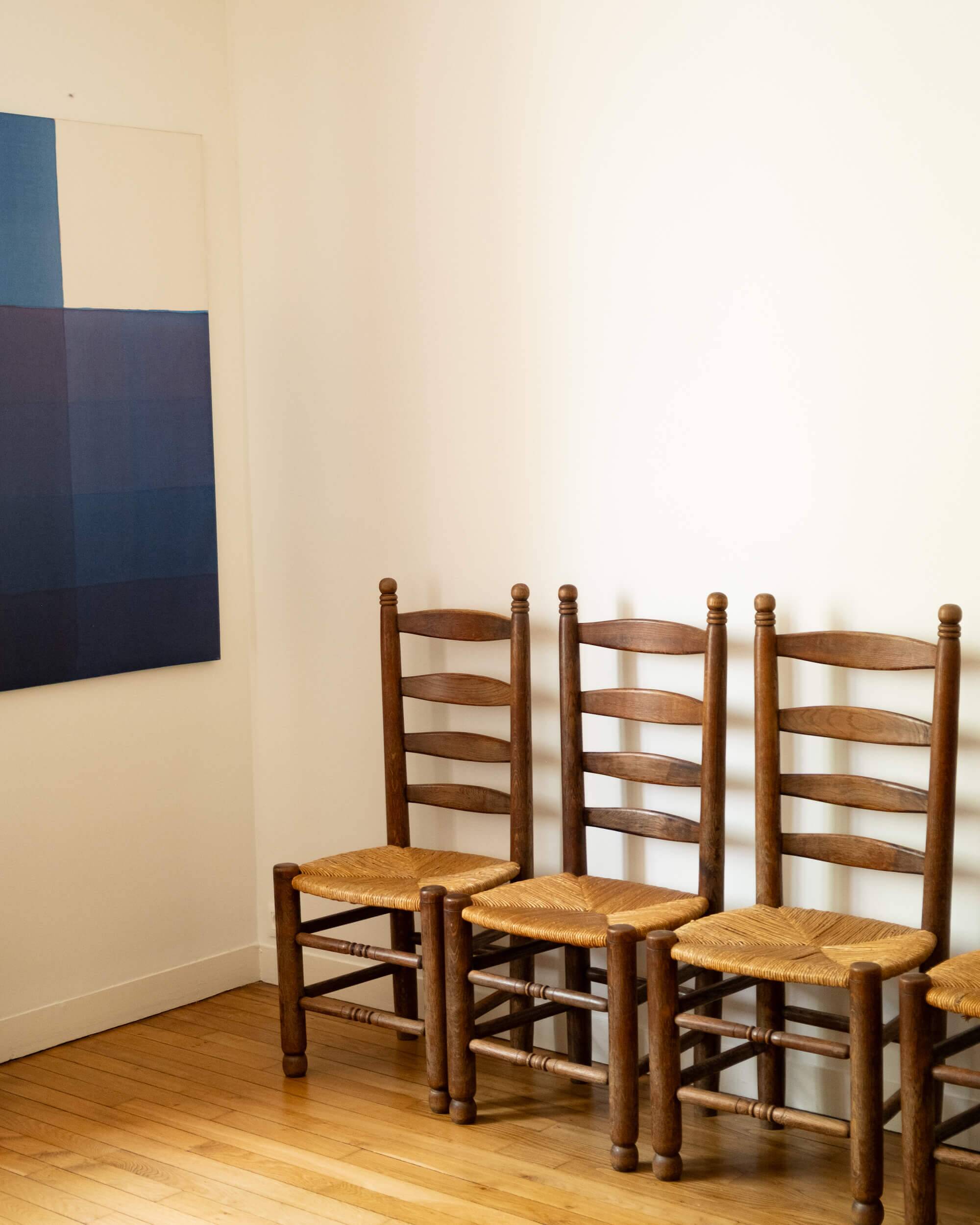 Brutalist straw chairs - Dlg Charles Dudouyt, early 20th century