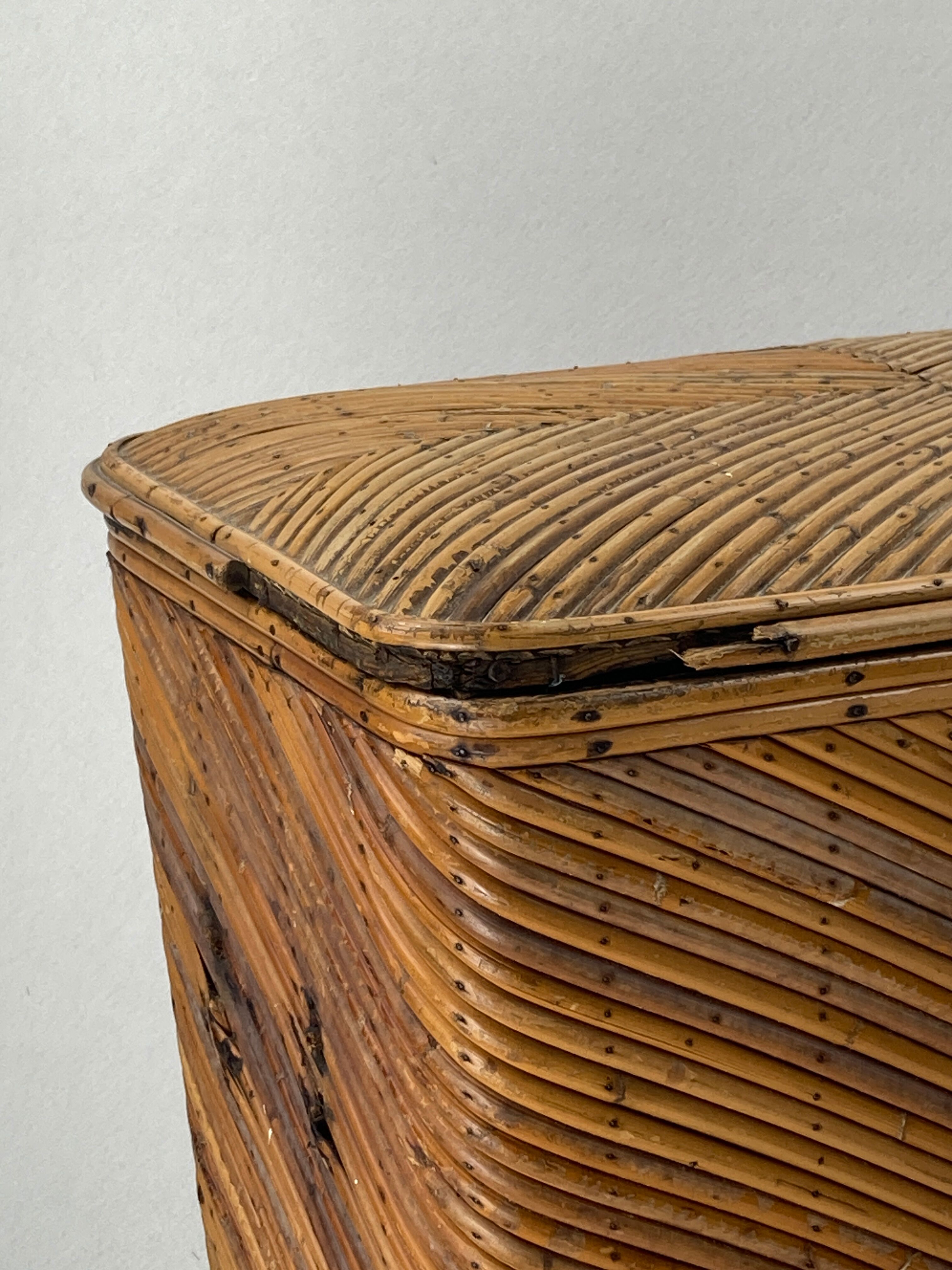 Pencil reed rattan bamboo chest or trunk, 1950s-1960s