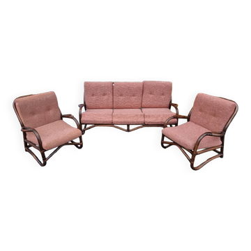 Sofa and 2 rattan armchairs from 1970
