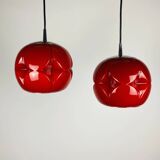 Pair of artichoke glass pendants in red by Peill and Putzler 1960