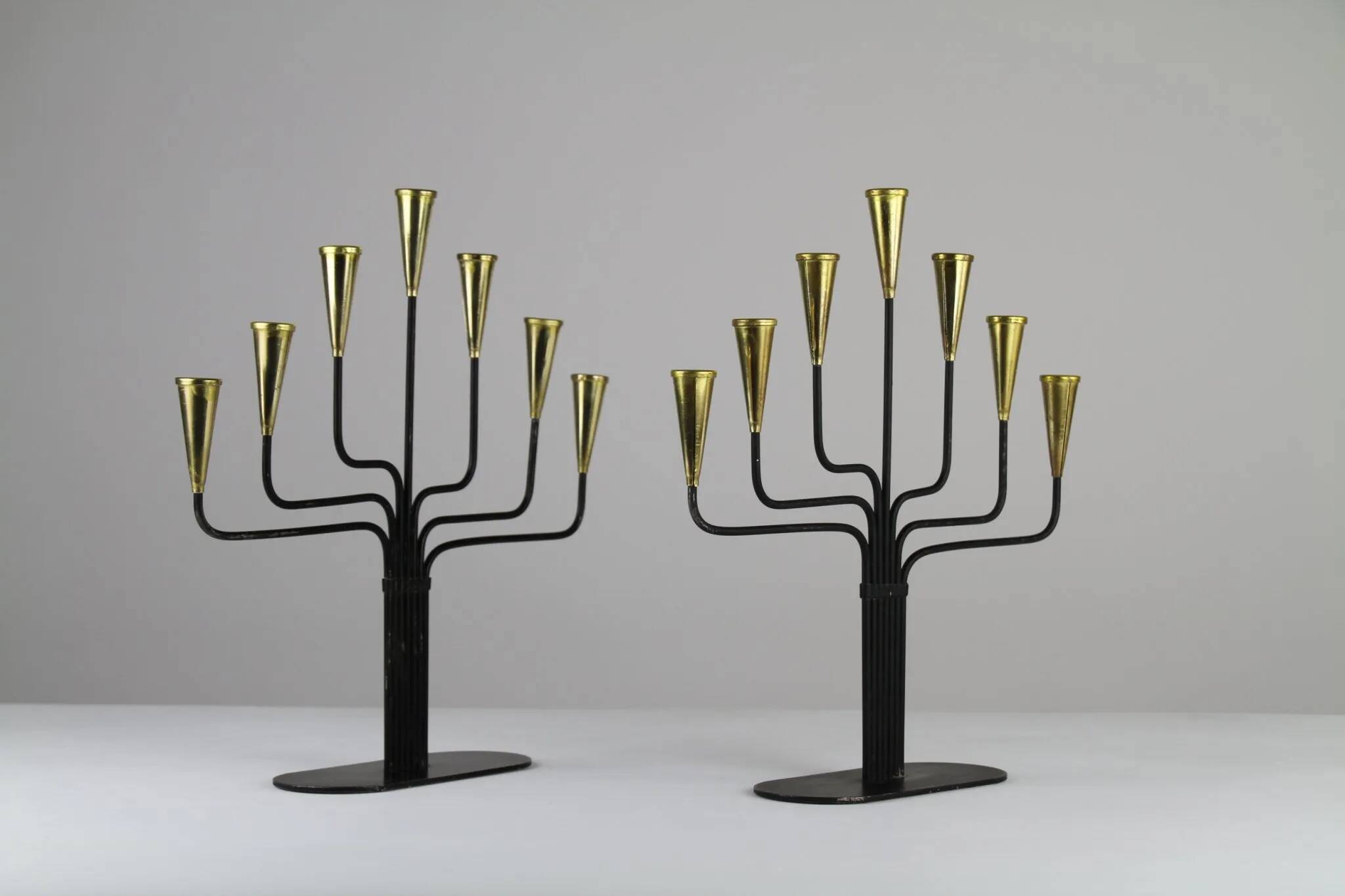Pair of Seven-Candle Candelabras — Gunnar Ander for Ystad-Metall, Sweden, 1960s
