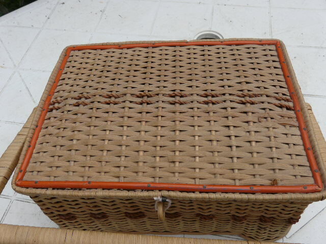 Vintage sewing box wicker bamboo 1950
