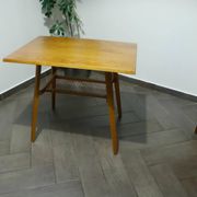 Brussels Style Retro Table with Red Woven Shelf