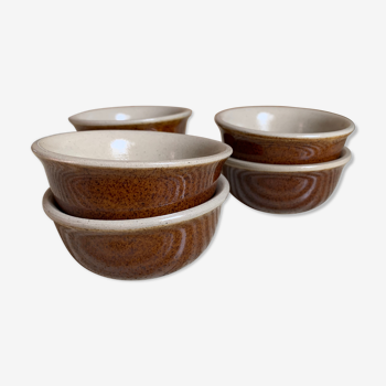 Set of 6 small vintage ramekins in brown sandstone