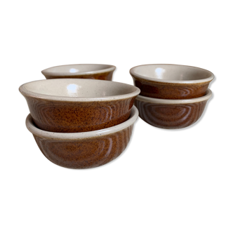 Set of 6 small vintage ramekins in brown sandstone