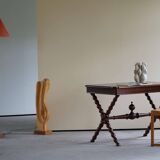 French sculptural desk in stained pine, early 20th century, Baroque style.