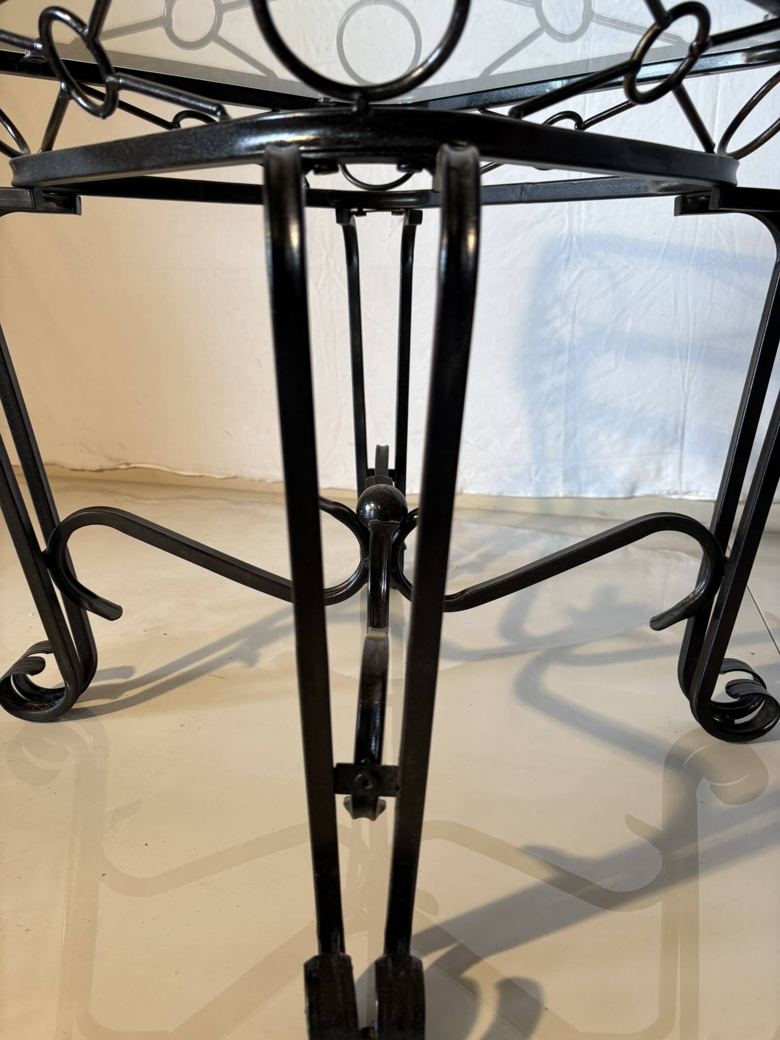Pair of vintage wrought iron and glass side tables – Mediterranean style
