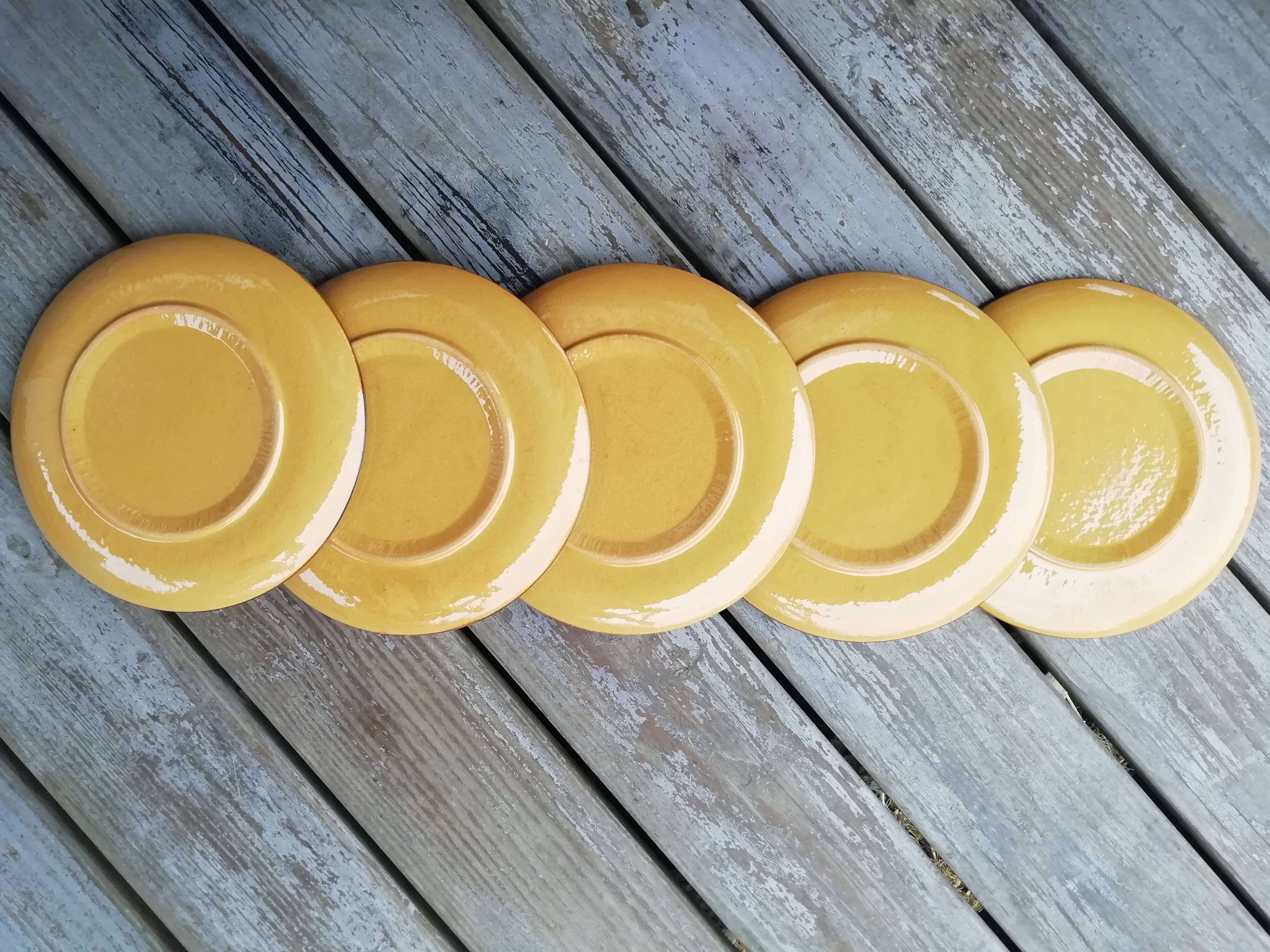 Set of glazed ceramic plates