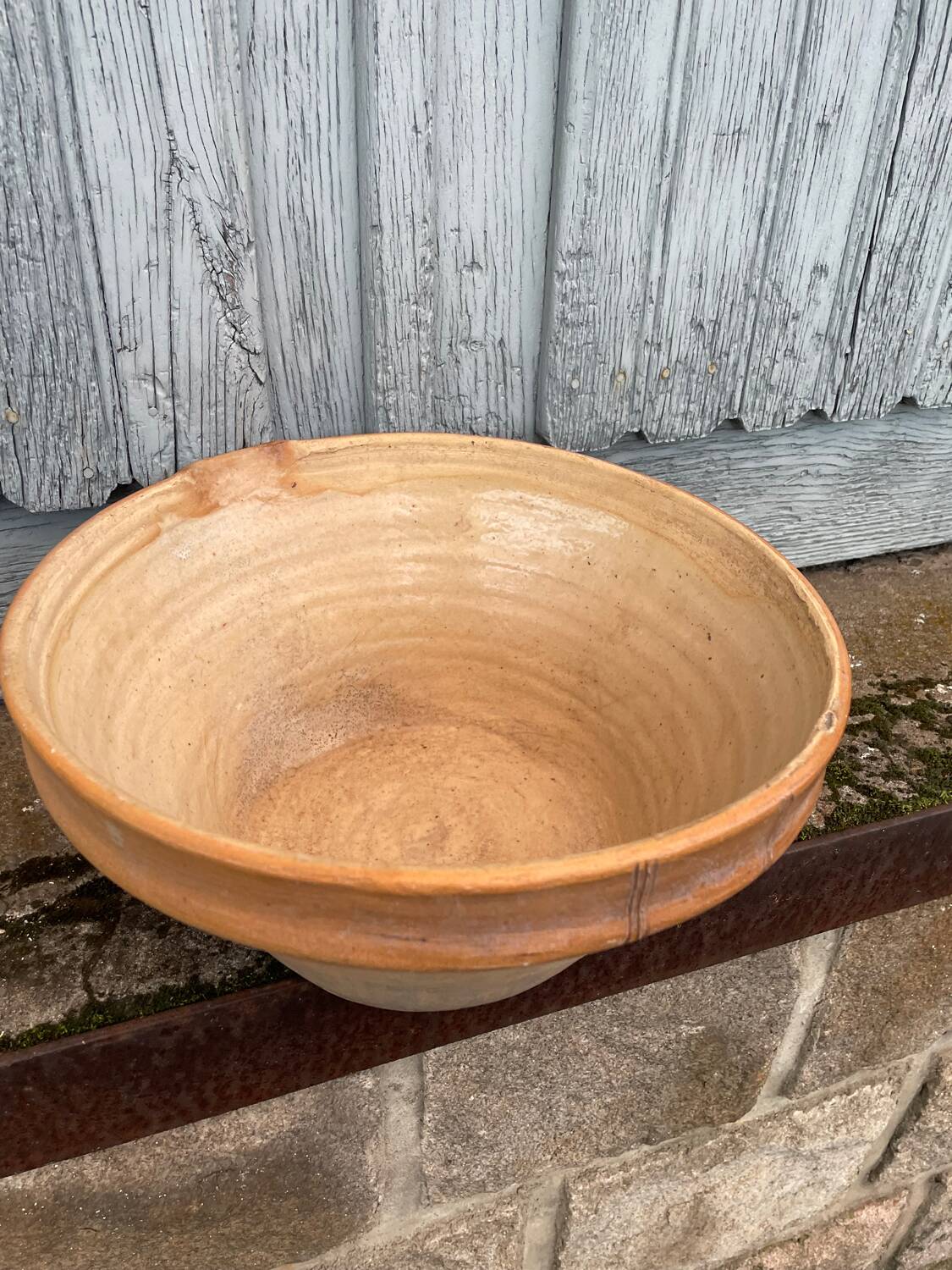 Large flat terracotta salad bowl