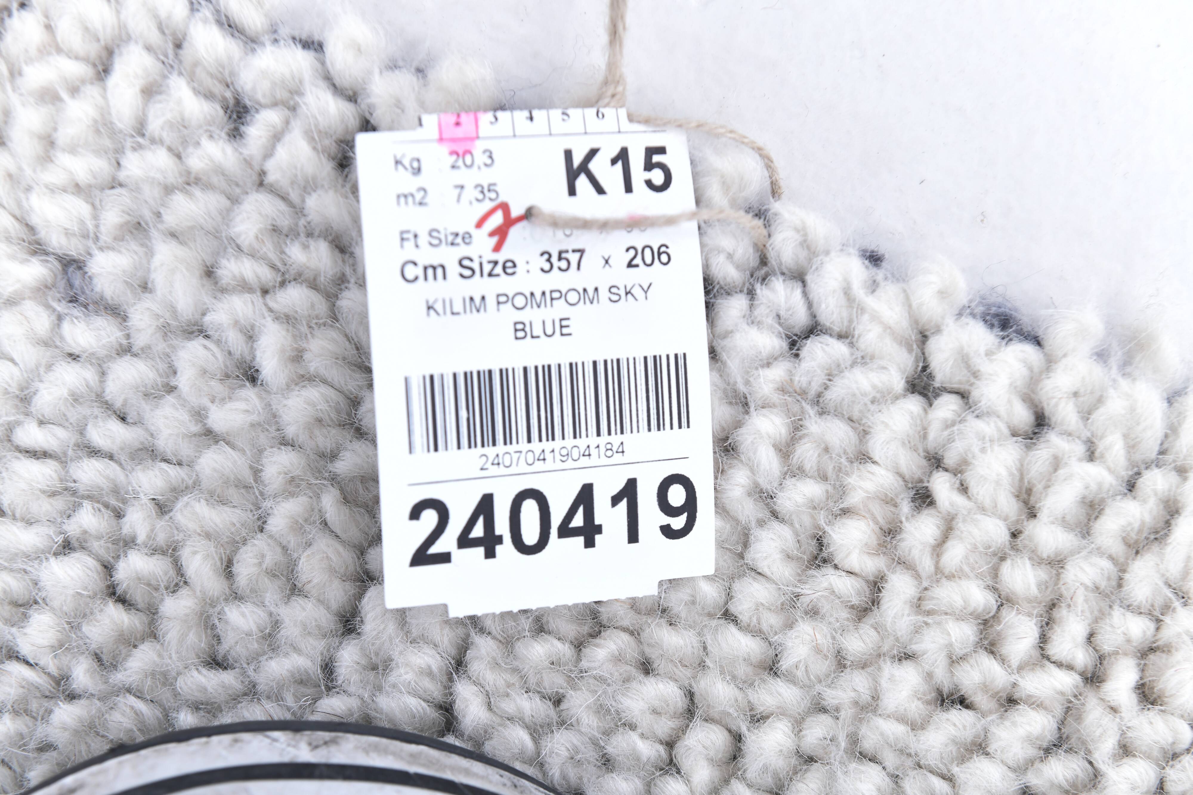 7x12 Soft Pastel Blue Handmade Vintage Rug, 206x357Cm