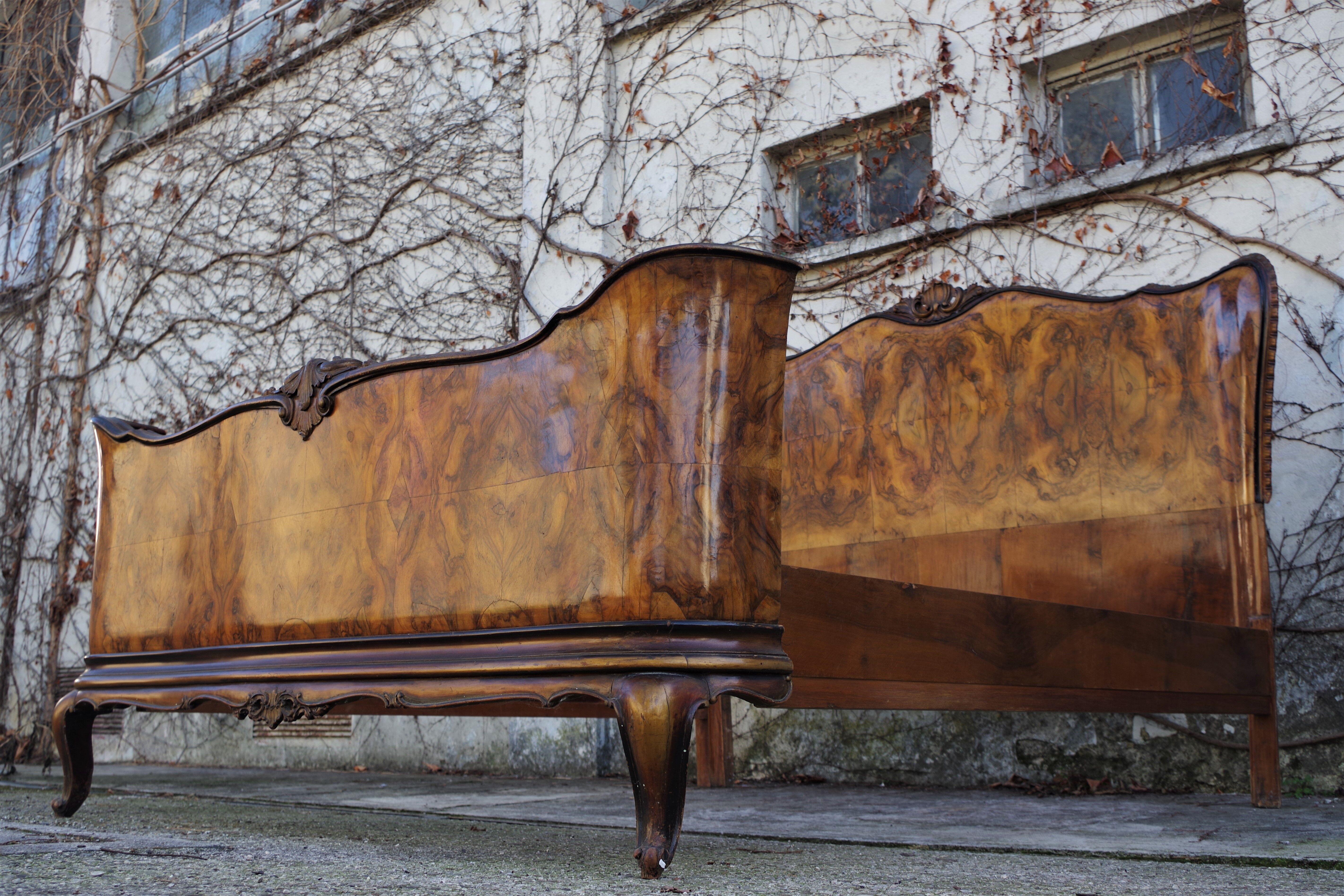 Rounded Walnut Burl Double Bed, 1950s