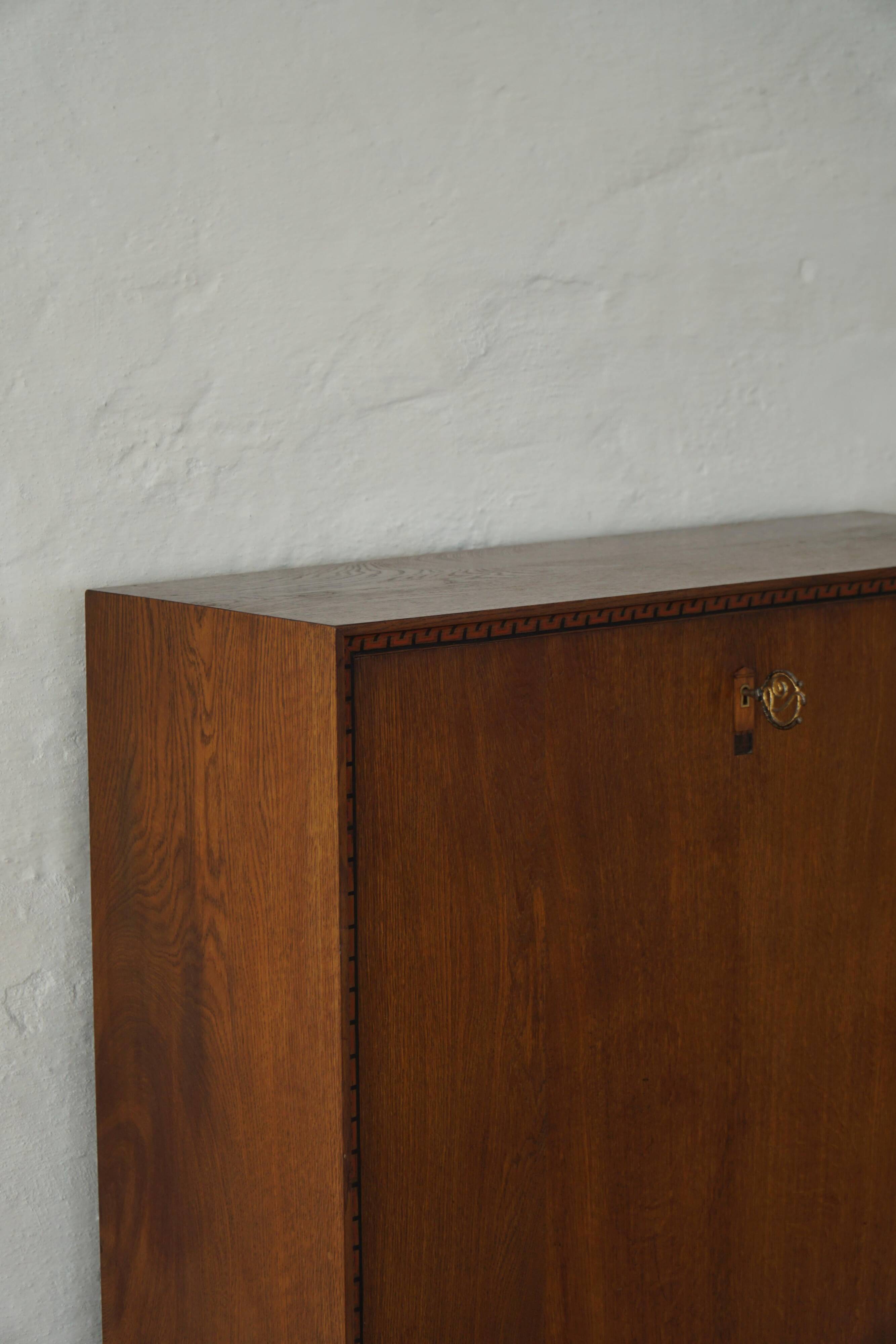 Modern Danish secretary, unique handmade oak, mid-20th century.