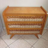 Vintage wood and rattan dresser