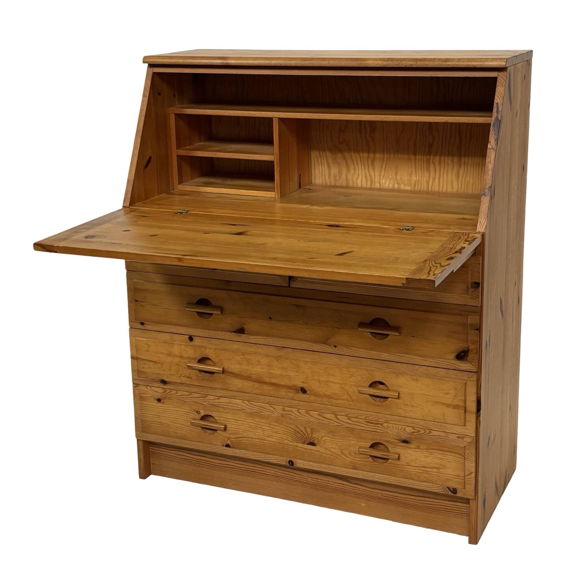Vintage pine secretaire workstation desk, 1980s design