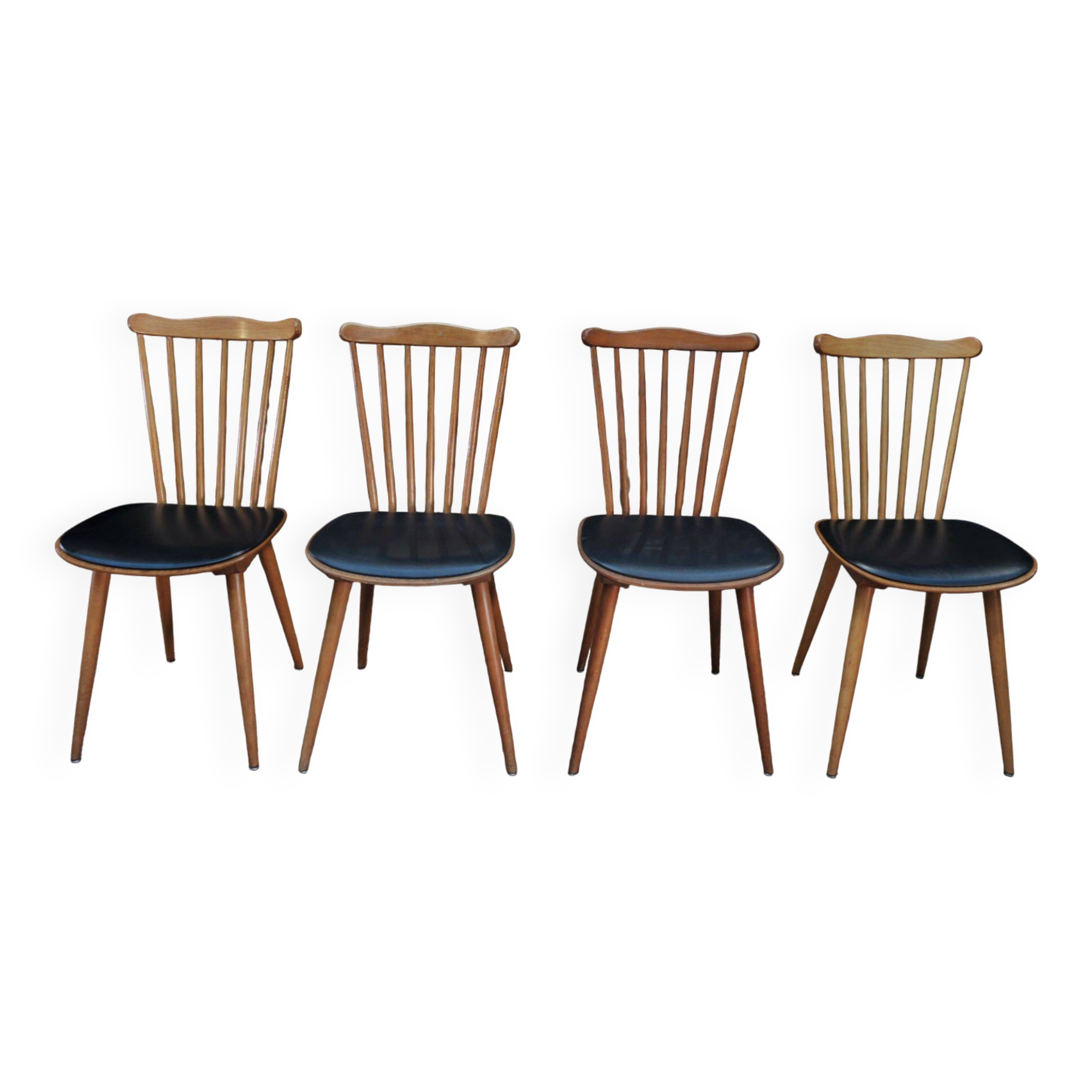 Lot of 4 Antique Bistro Chairs BAUMANN FRANCE 1960