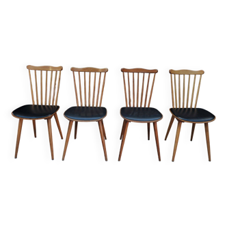Lot de 4 Anciennes Chaises de Bistrot BAUMANN FRANCE 1960