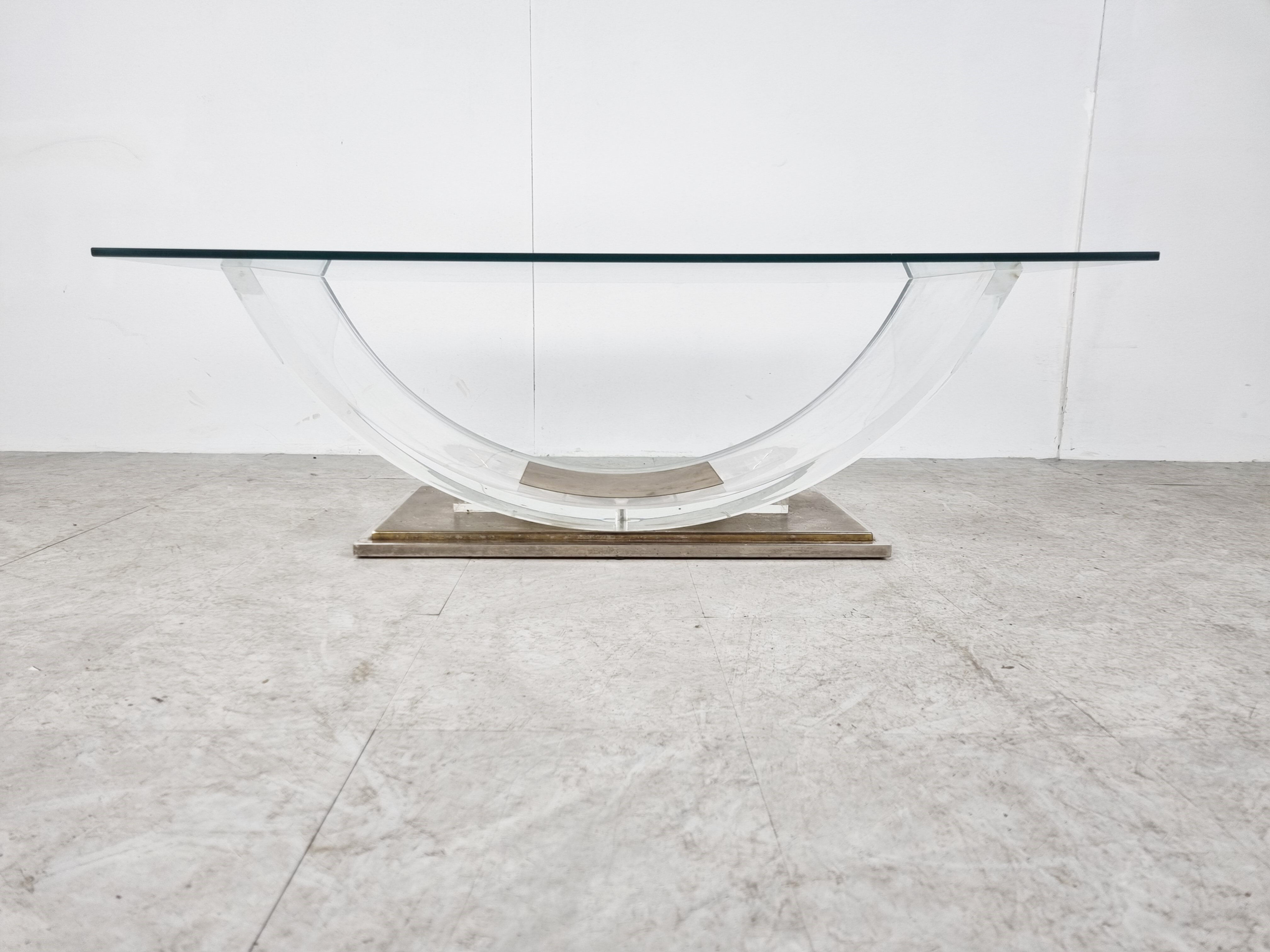 Lucite and brass arch coffee table, 1970