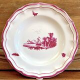 6 anciennes assiettes creuses à soupe Gien paysage rose 1938/1960
