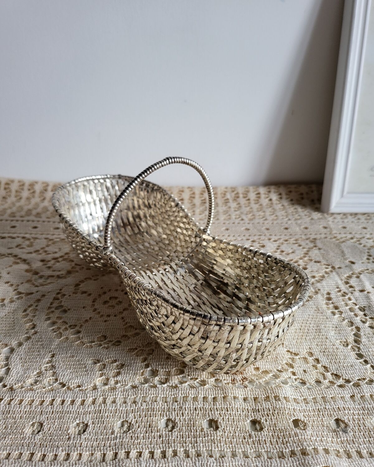 Woven silver-plated metal basket