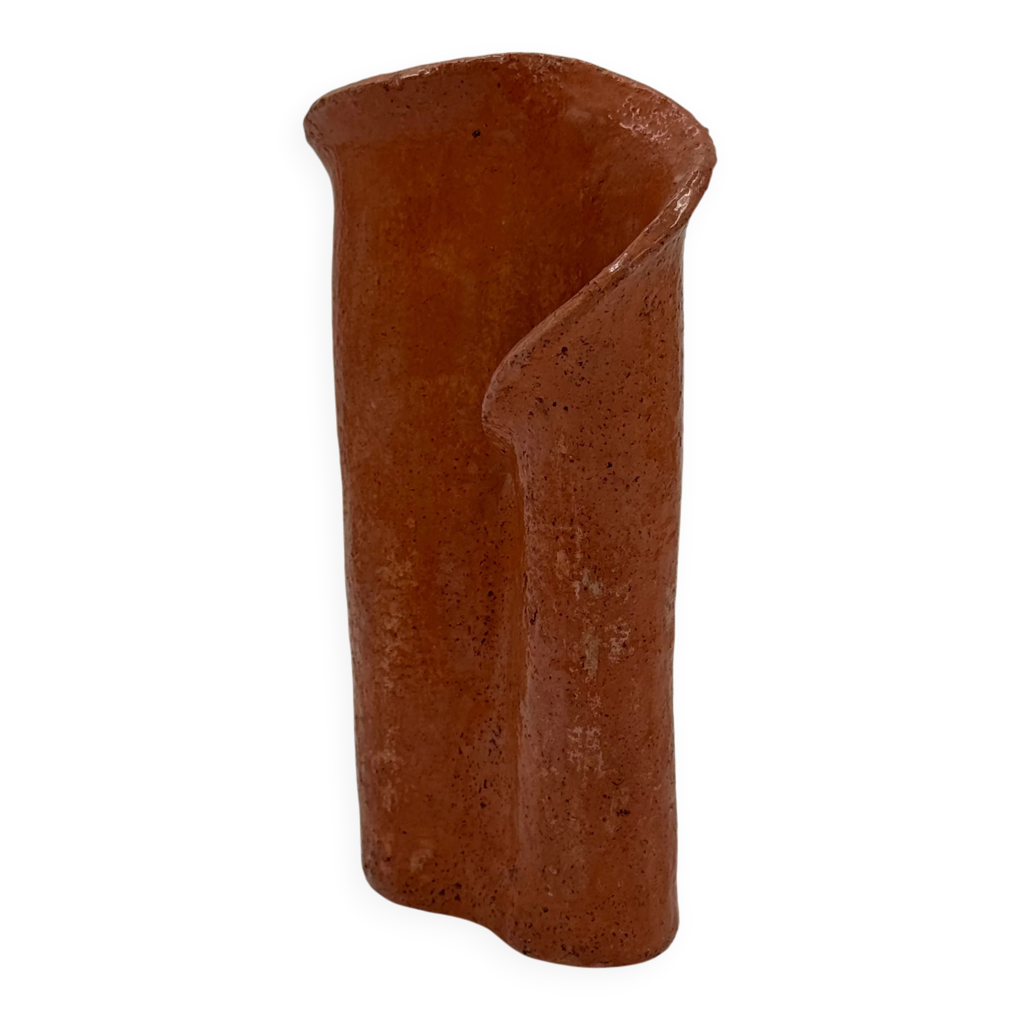 Sculptural ceramic vase from the workshop, double-spouted terracotta.