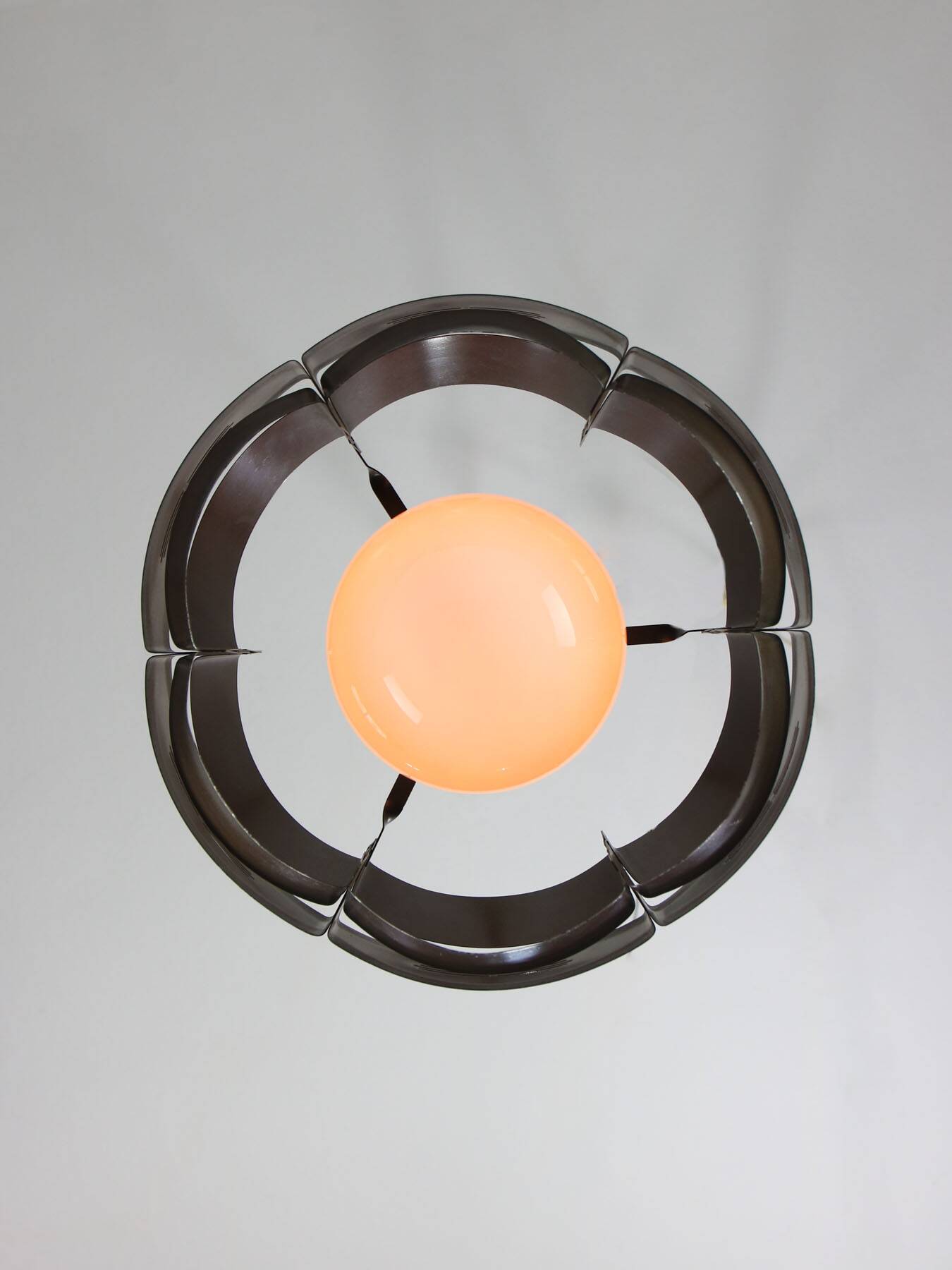 Vintage Italian Metal and Opaline Glass Pendant Lamp, 70s