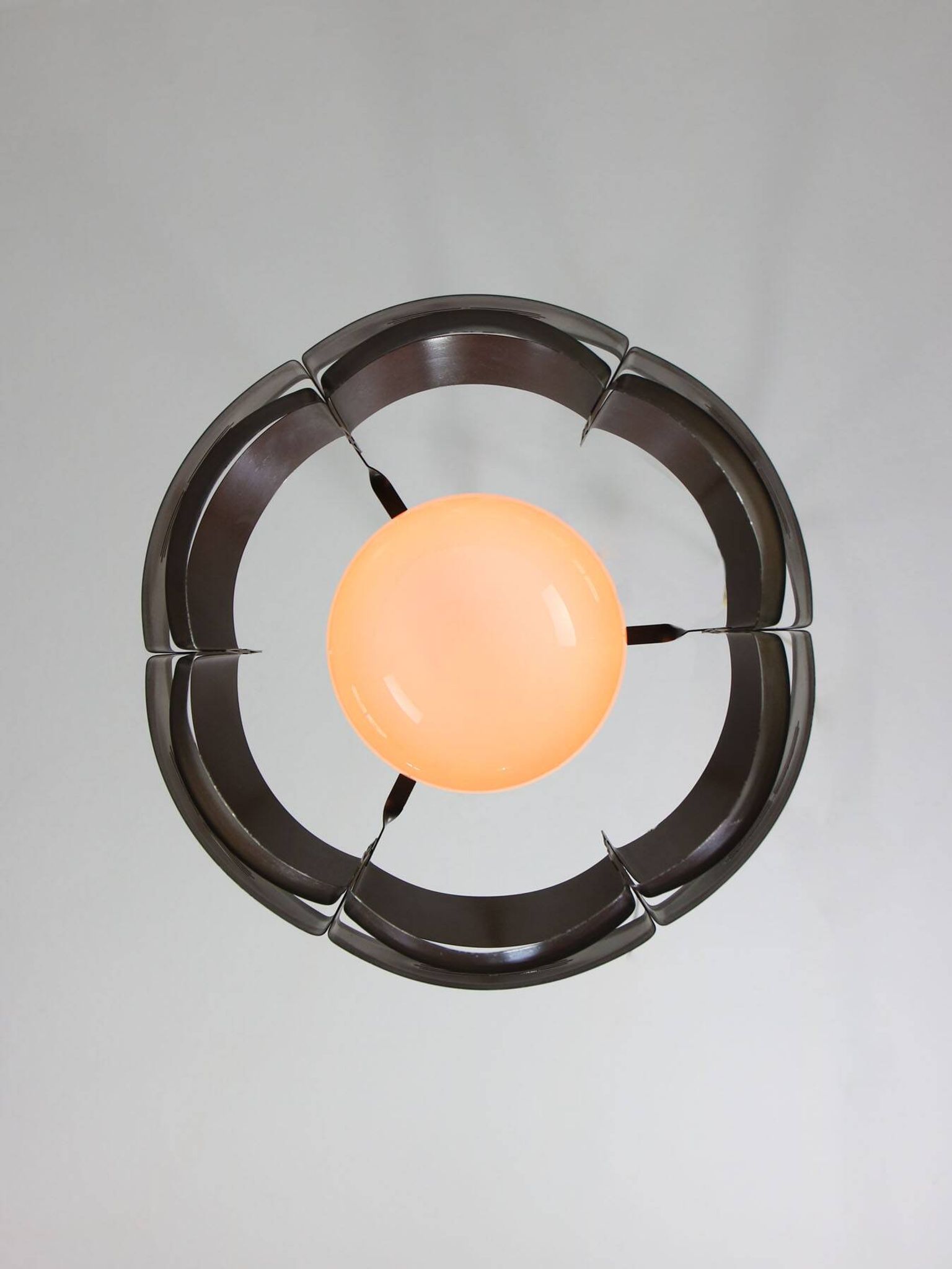 Vintage Italian Metal and Opaline Glass Pendant Lamp, 70s