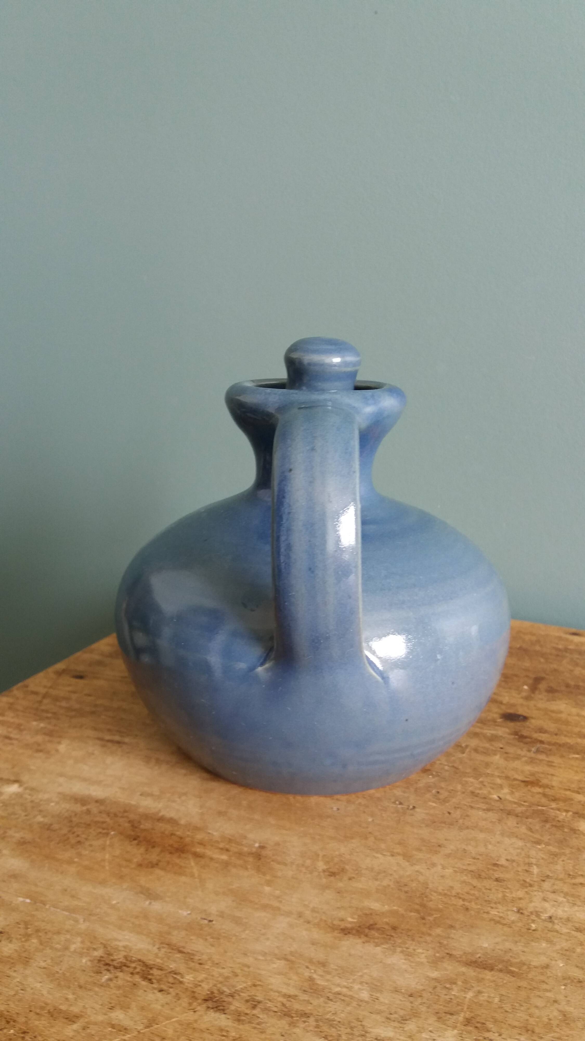 Blue glazed ceramic teapot signed