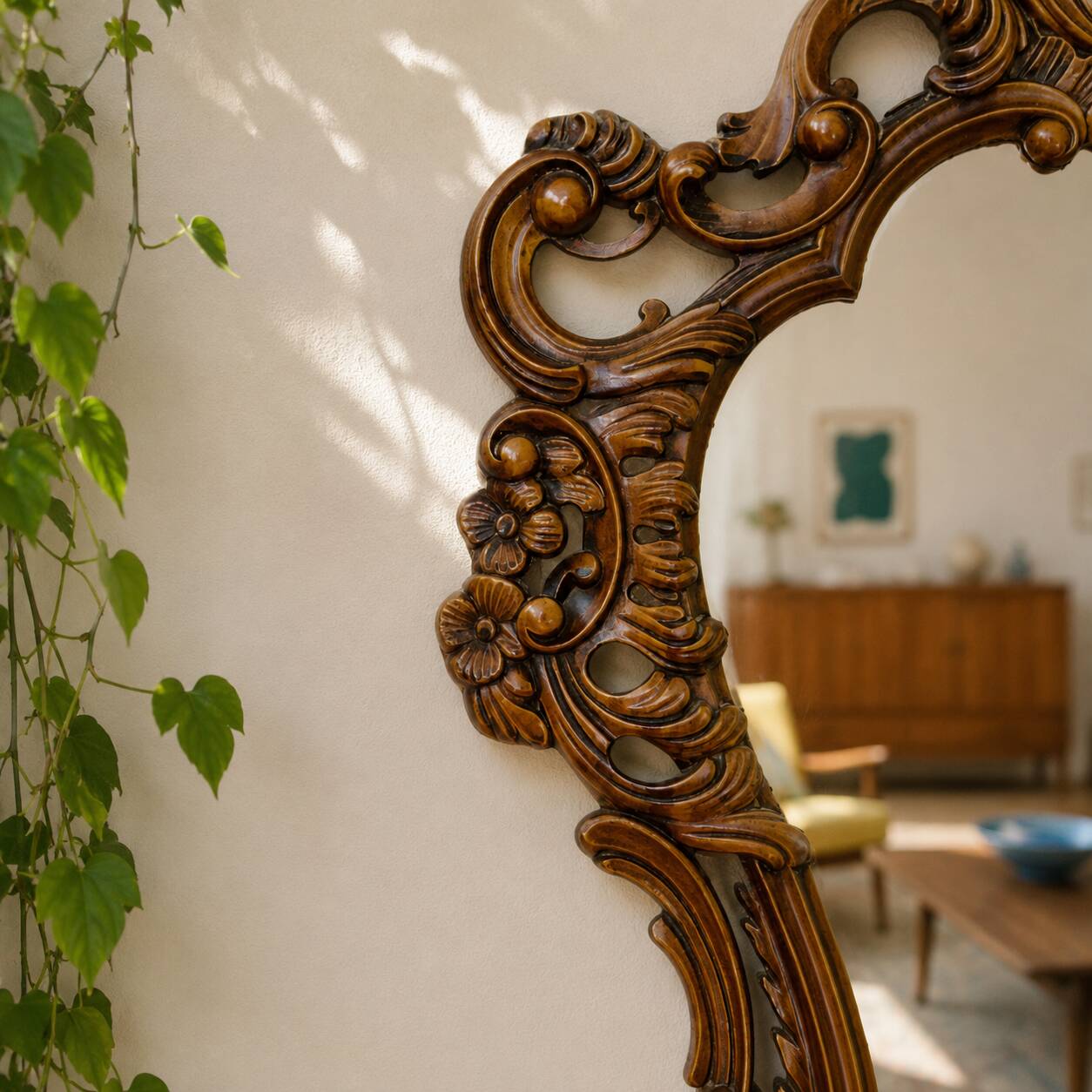 Large vintage baroque mirror in Rococo Louis XV style.