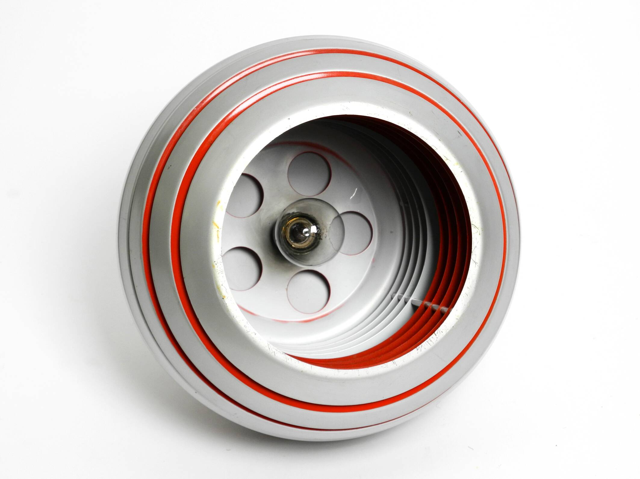 1960s spherical Space Age ceiling lamp with slats made of heavy metal