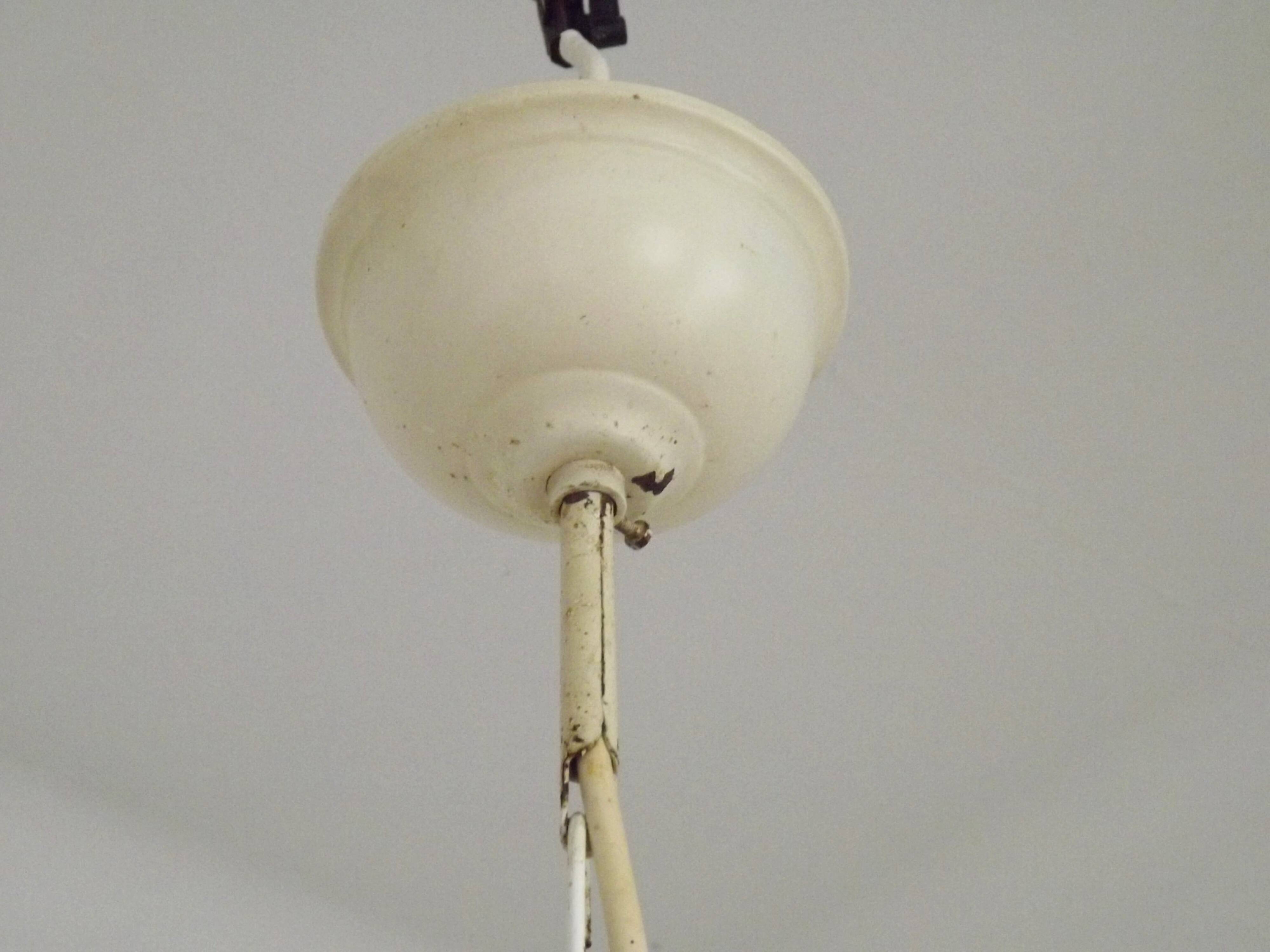 French Vintage Cream 5 Light Metal Chandelier Green and Peach Leaves
