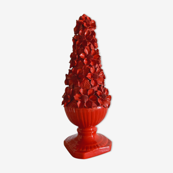 Sculpture centre de table en céramique de manises à fleurs rouges