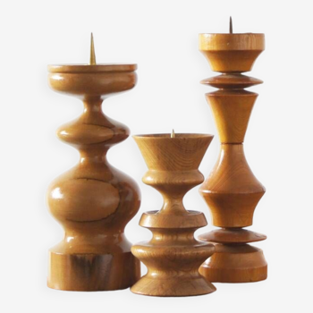 Bougeoirs Scandinaves en Bois, Set de 3