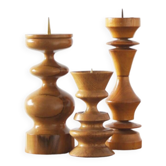 Scandinavian Wooden Candleholders, Set of 3