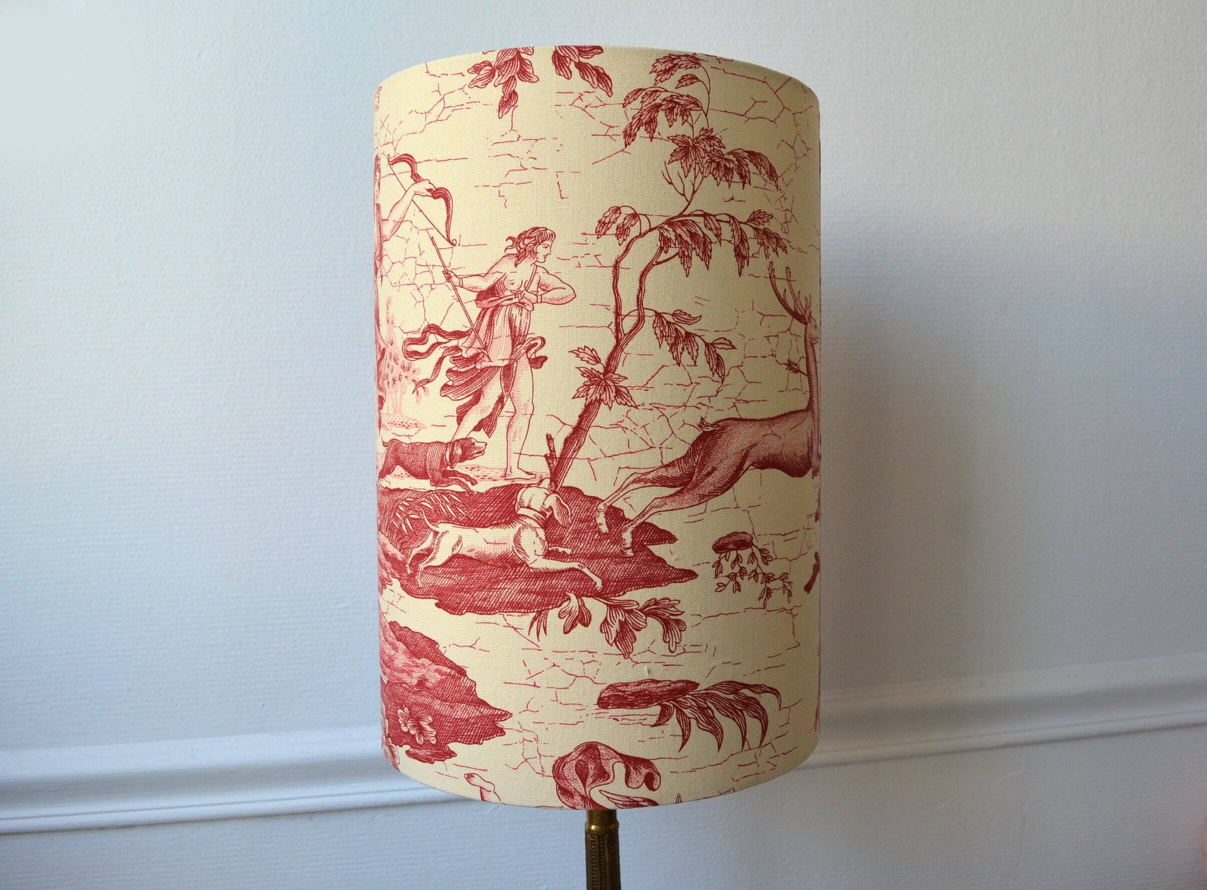 Red toile de Jouy lampshade