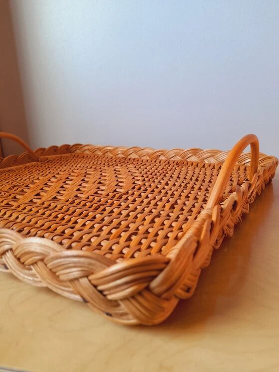 Woven rattan plateau 60s