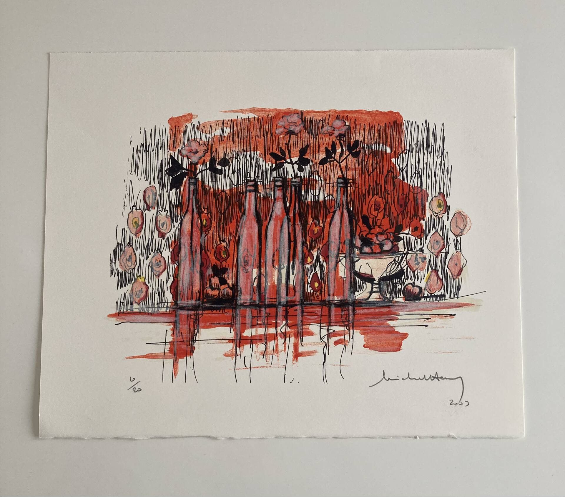 Numbered lithograph (10/20) and signed by Michel Henry - The Bottles