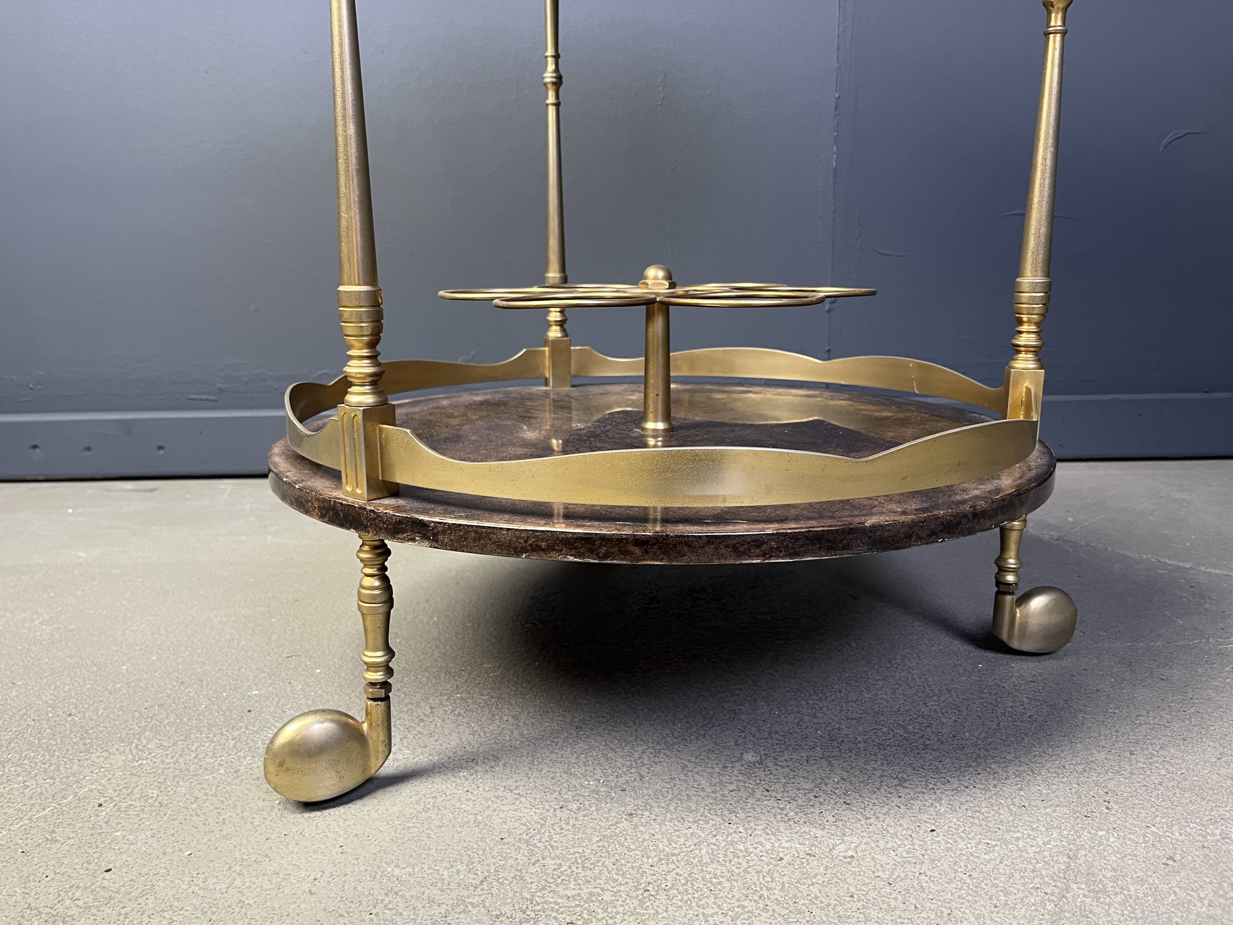 Italian Lacquered Goatskin / Parchment Serving Bar Cart by Aldo Tura, 1960s