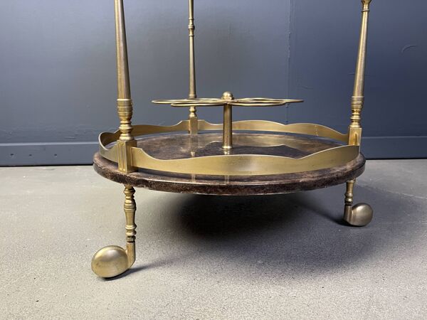 Desserte de bar italienne en peau de chèvre laquée et parchemin par Aldo Tura, années 1960